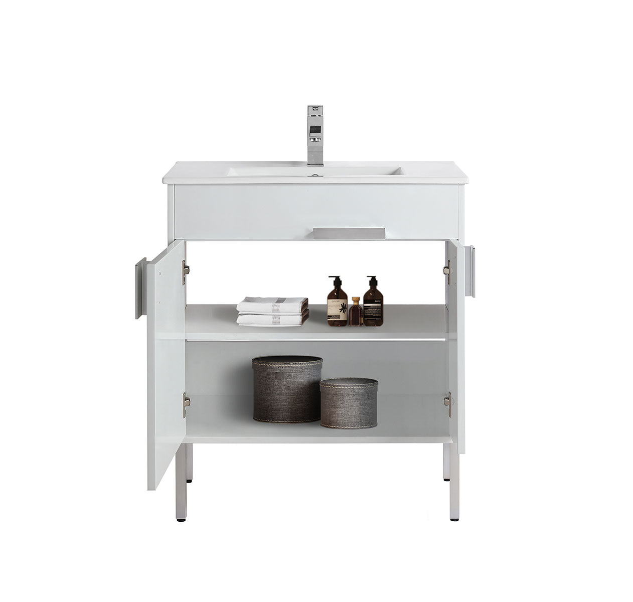 30" V9003 Vanity with Ceramic Sink (Glossy White)