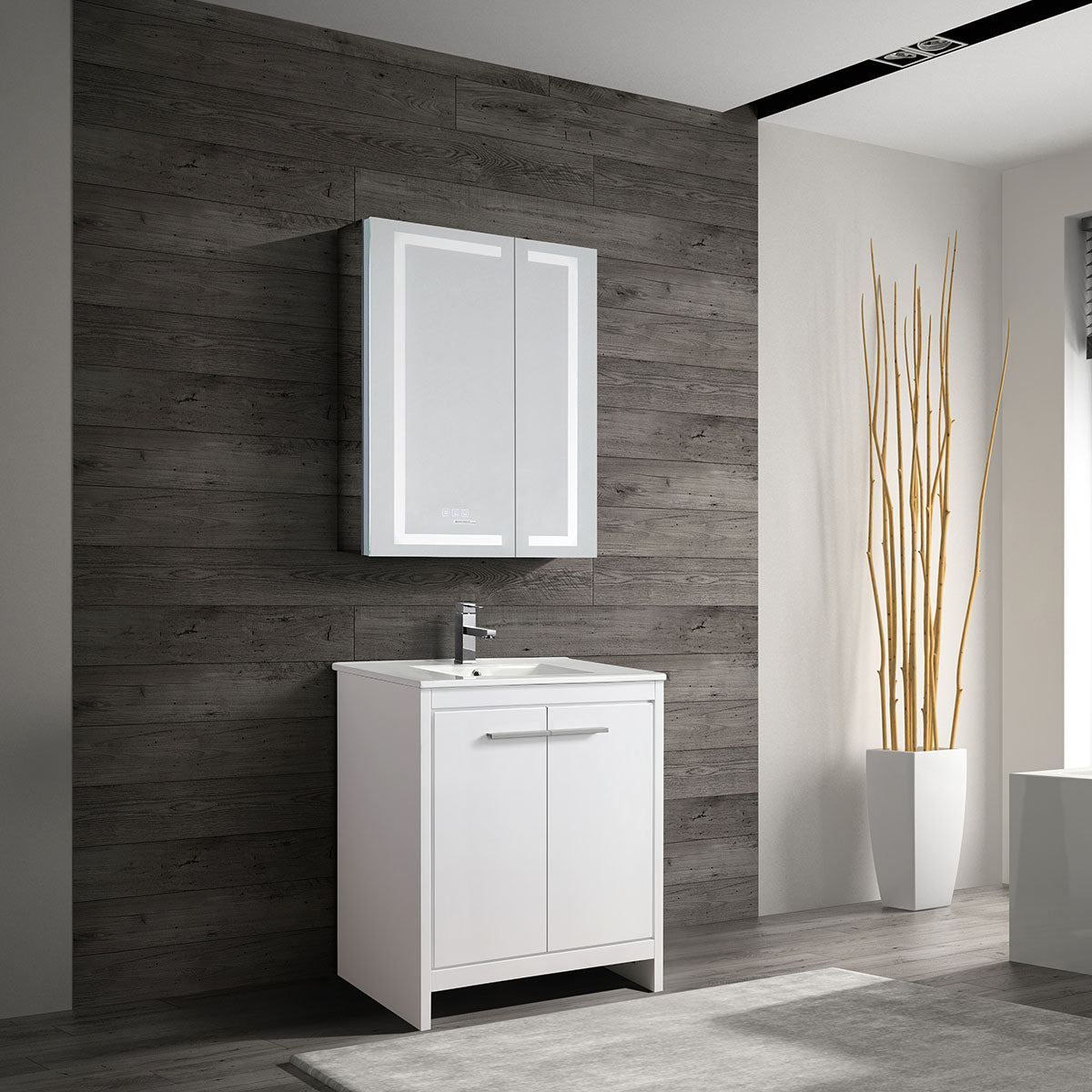 30" V9004 Vanity with Ceramic Sink (Glossy White)