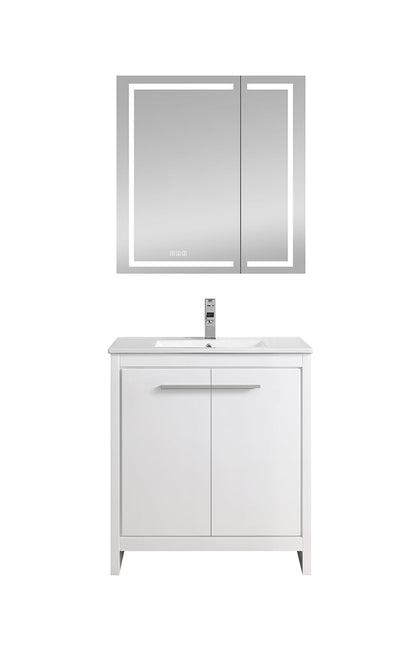 30" V9004 Vanity with Ceramic Sink (Glossy White)