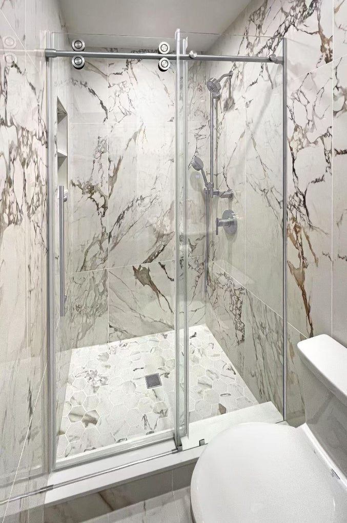 Low Iron & Laminated  60"W x 80" H Frameless Single Sliding (Chrome)