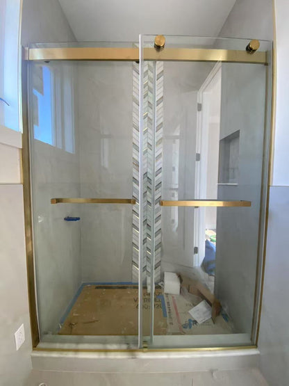 60" Ayden Series Frameless Bypass Shower Door with Klearteck Treatment (3/8" Thickness) (Brushed Gold)