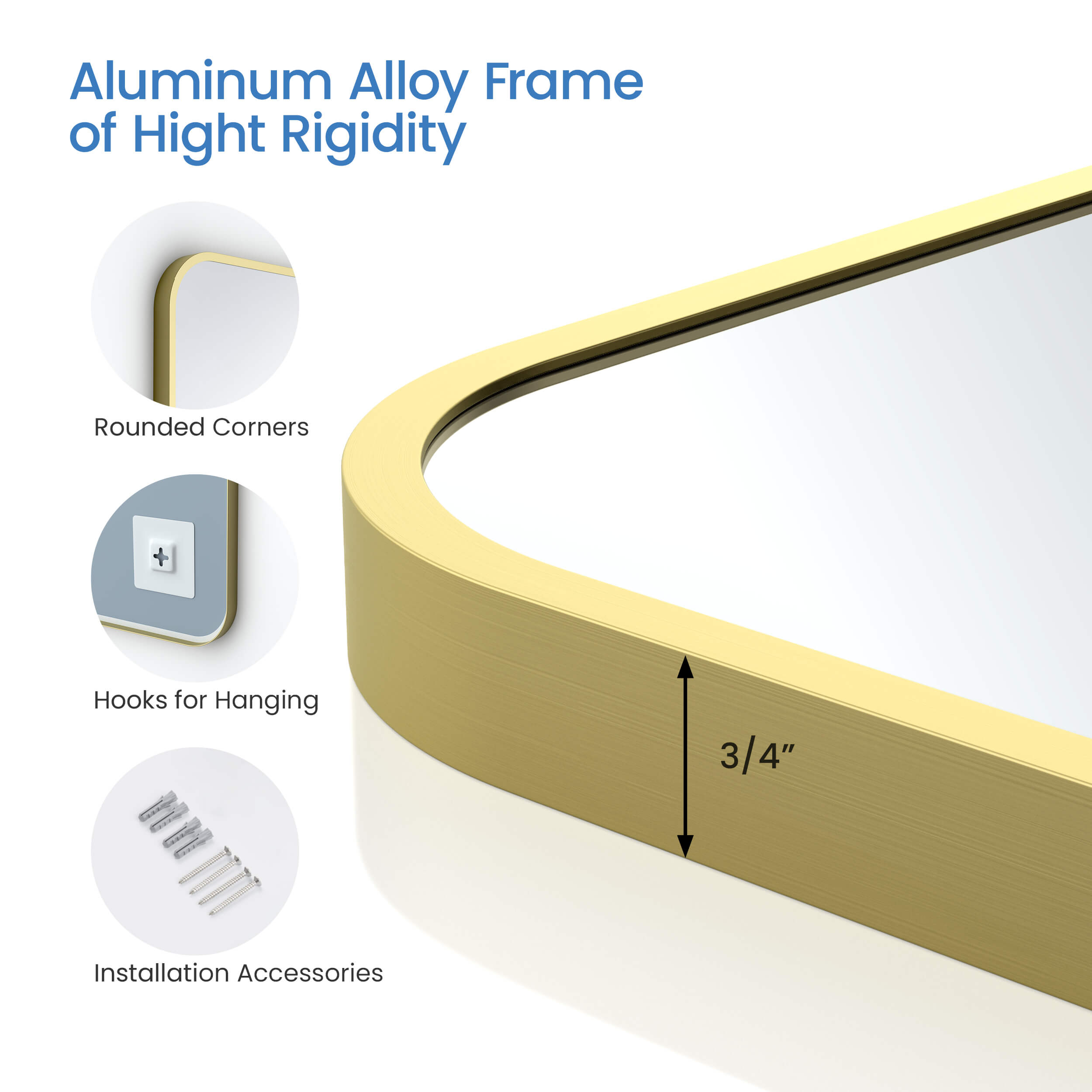 30" x 36" Shatterproof Wall Mount Metal Frame Mirror - FM2-3036  - Shop at Home Craft Studio - 7
