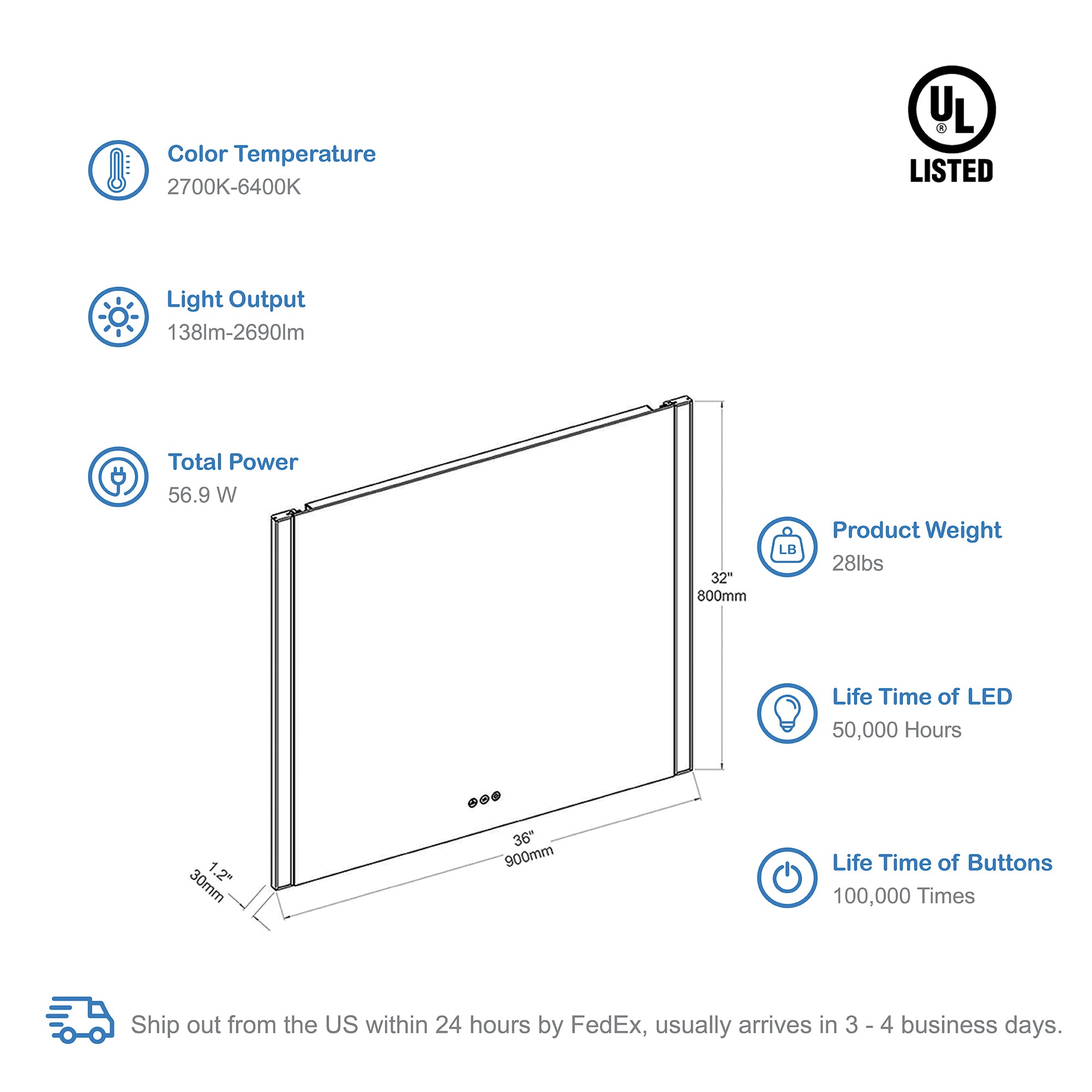 Binary 36″ LED Mirror