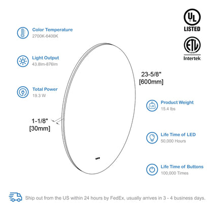 Orion 24″ Round LED Mirror with Frosted Side