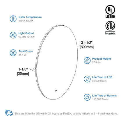 Orion 32″ Round LED Mirror with Frosted Side