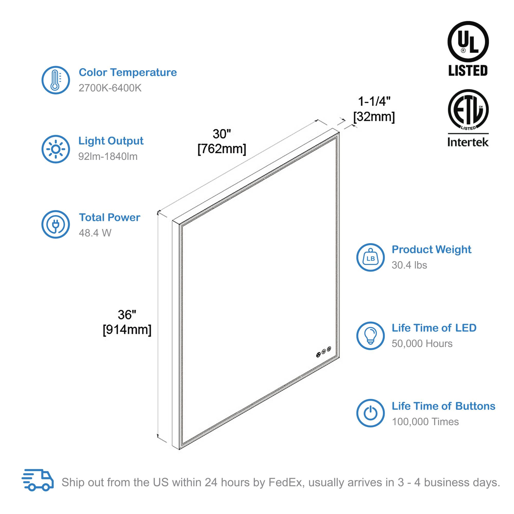 Stellar 30 Inch LED Mirror