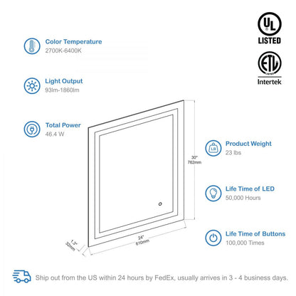 Lyra 24 x 30 Inch LED Mirror