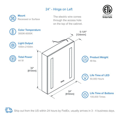 Pillar – 24 Inches LED Medicine Cabinet
