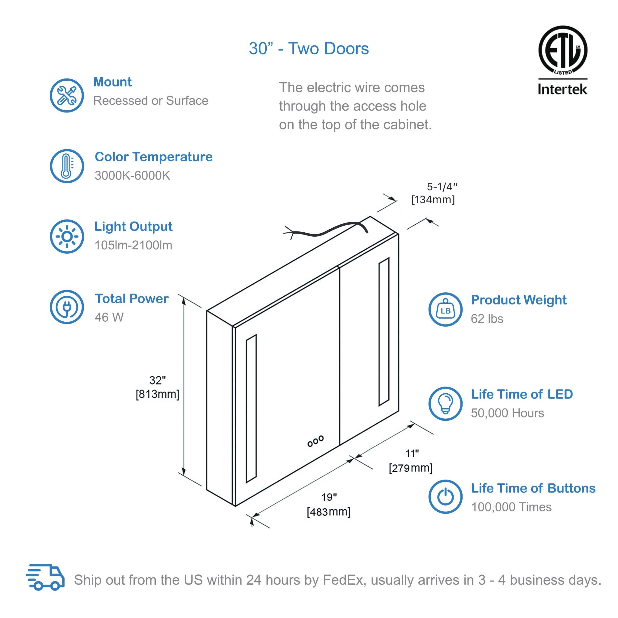 Pillar – 30 Inches LED Medicine Cabinet