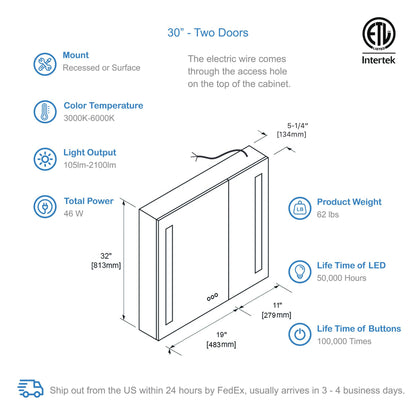 Pillar – 30 Inches LED Medicine Cabinet