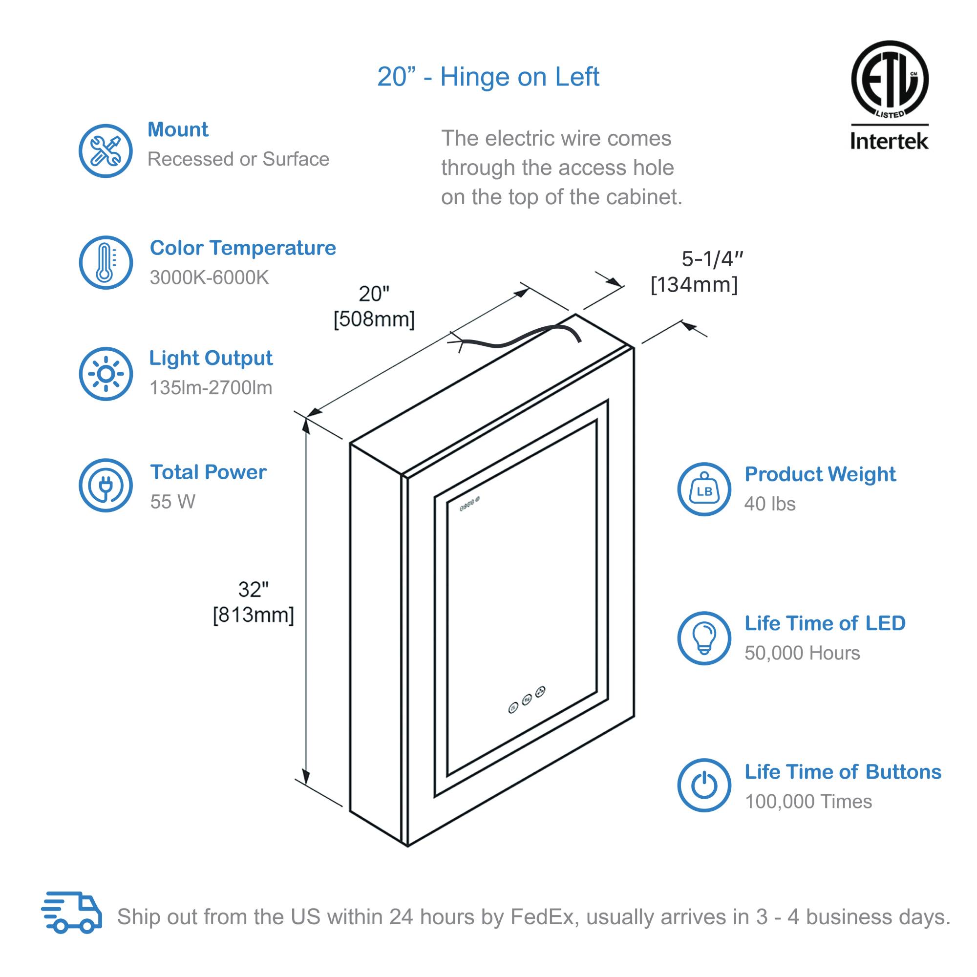 Asta – 20 Inches LED Medicine Cabinet