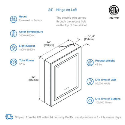 Asta – 24 Inches LED Medicine Cabinet