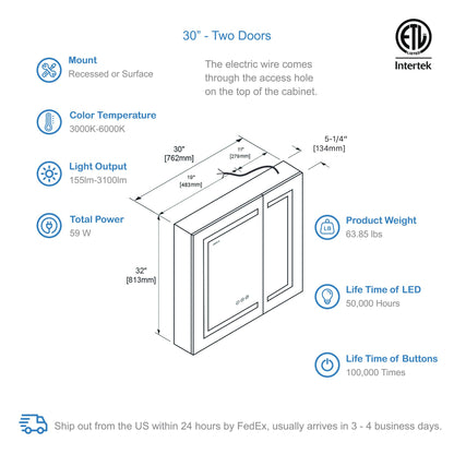 Asta – 30 Inches LED Medicine Cabinet