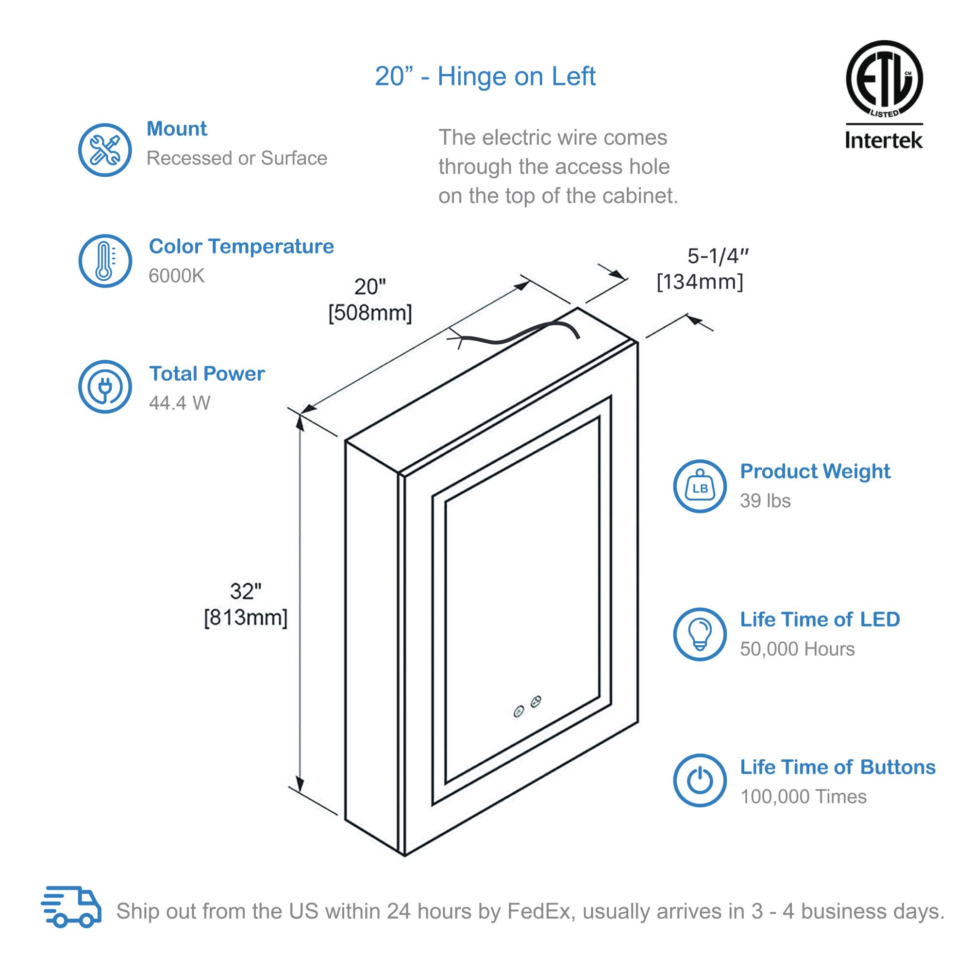 Vega – 20 Inches LED Medicine Cabinet