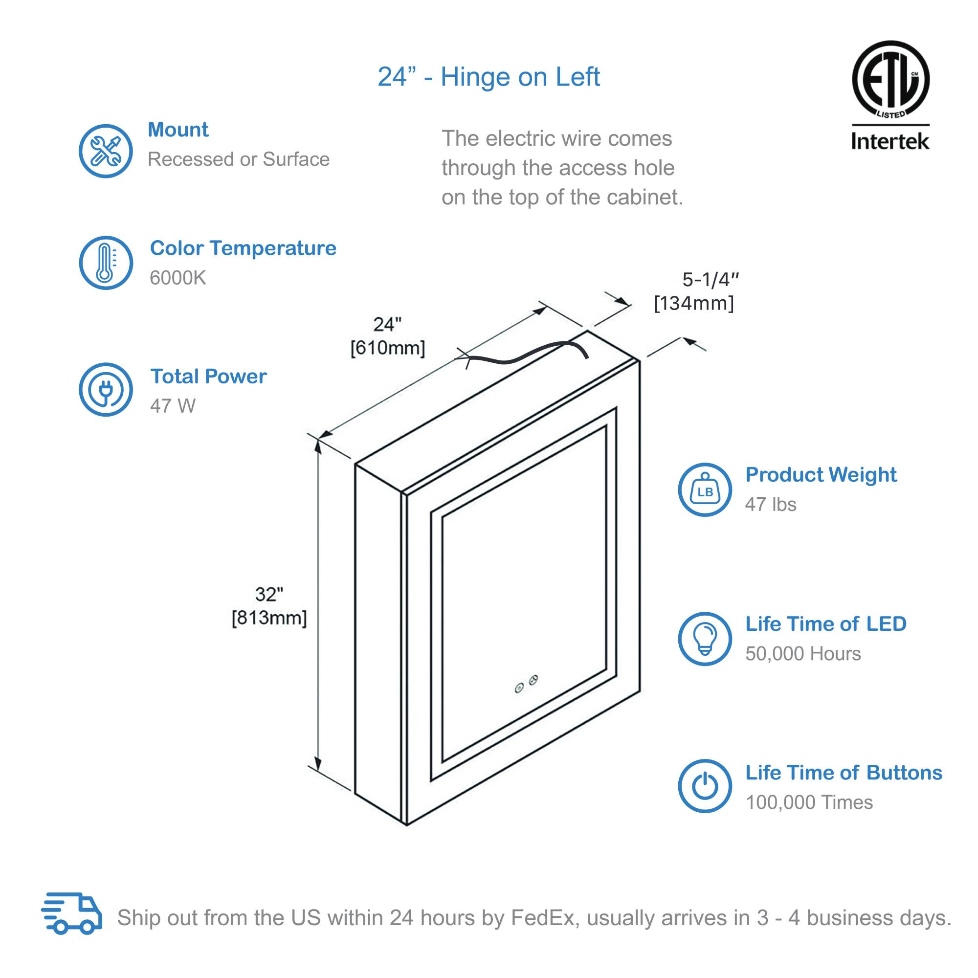 Vega – 24 Inches LED Medicine Cabinet