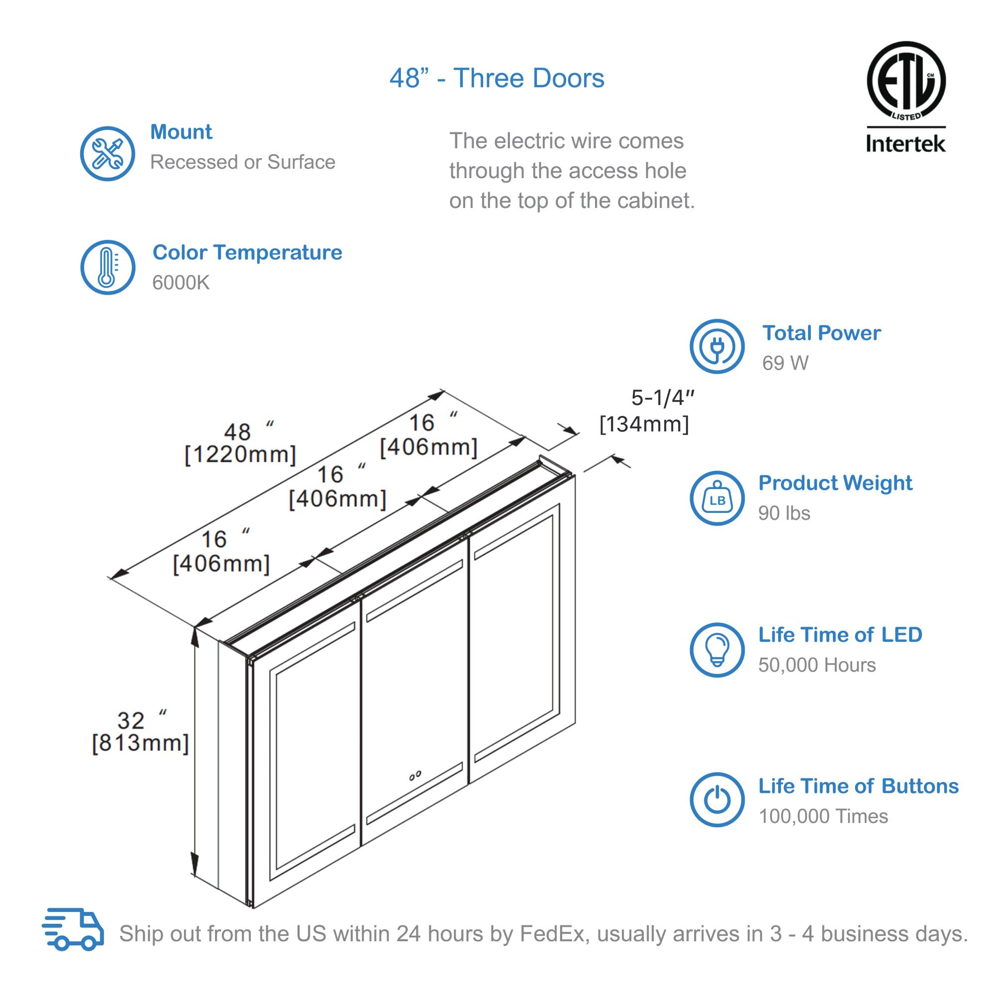 Vega – 48 Inches LED Medicine Cabinet
