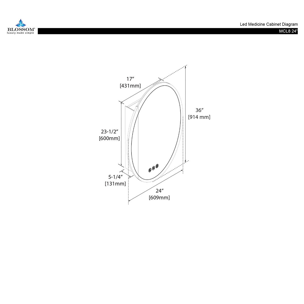 Spica – 24 Inch LED Medicine Cabinet