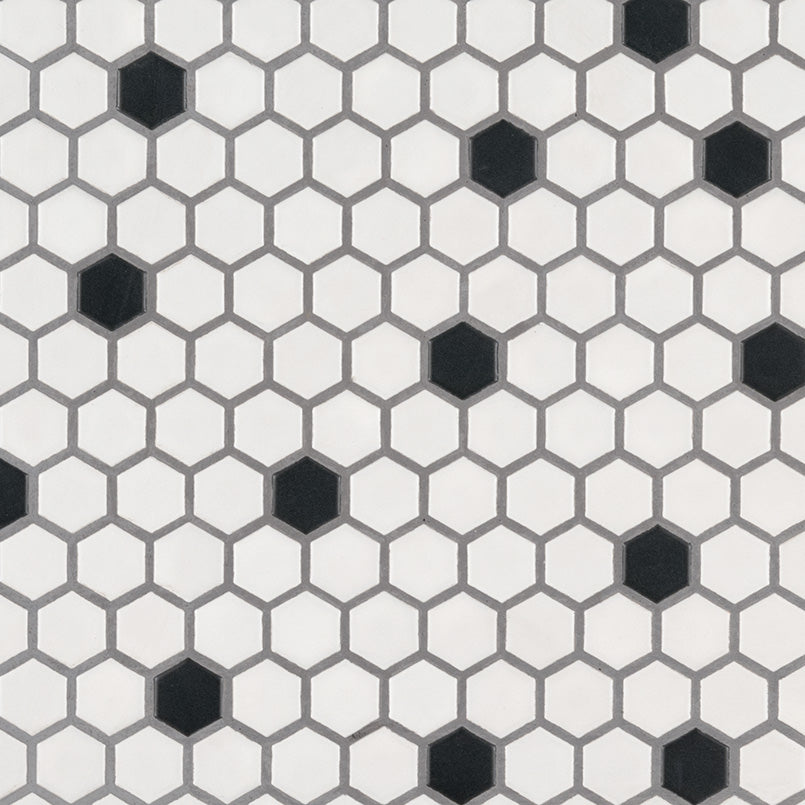 BLACK AND WHITE 1" HEXAGON MATTE Mosaic, Floor or Wall Tile - Shop at Home Craft Studio - 1
