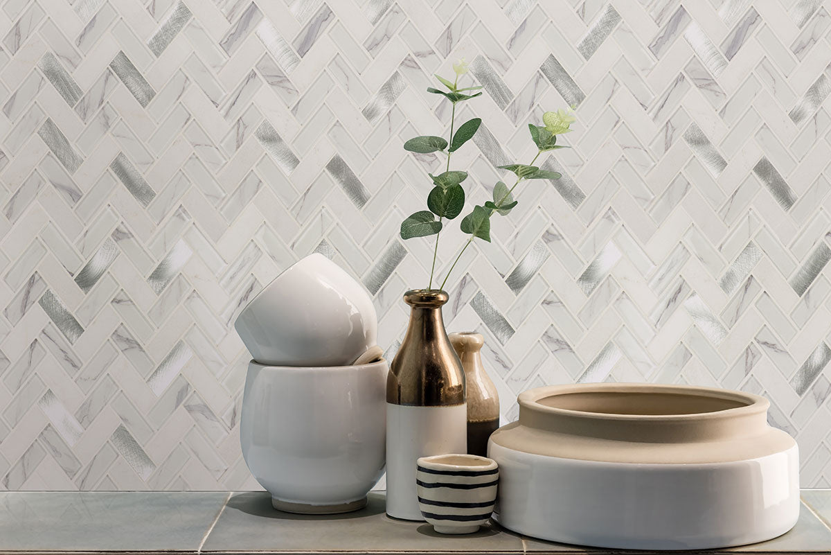 BYTLE BIANCO HERRINGBONE Mosaic, Wall Tile - Shop at Home Craft Studio - 3