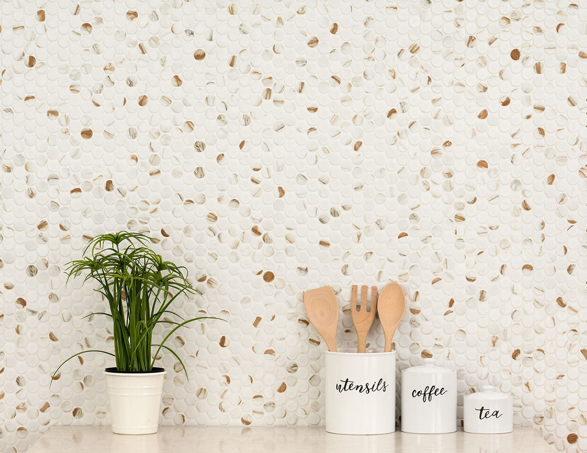 CALACATTA GOLD MATTE ROUND Mosaic - Shop at Home Craft Studio - 4