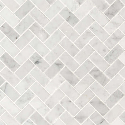 CARRARA WHITE 1X2 HERRINGBONE HONED Floor or Wall Tile, Mosaic - Shop at Home Craft Studio - 1