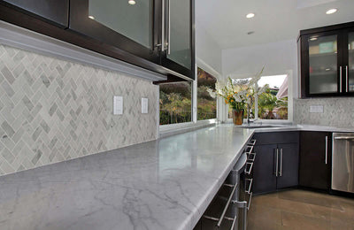 CARRARA WHITE 1X2 HERRINGBONE HONED Floor or Wall Tile, Mosaic - Shop at Home Craft Studio - 3