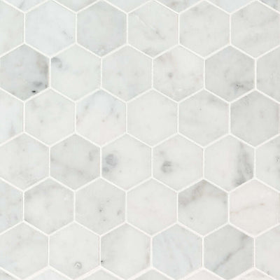 CARRARA WHITE 2" HEXAGON HONED Mosaic, Floor or Wall Tile - Shop at Home Craft Studio - 1
