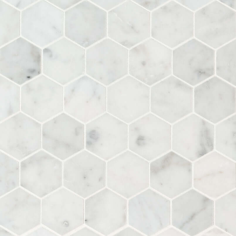 CARRARA WHITE 2" HEXAGON HONED Mosaic, Floor or Wall Tile - Shop at Home Craft Studio - 1