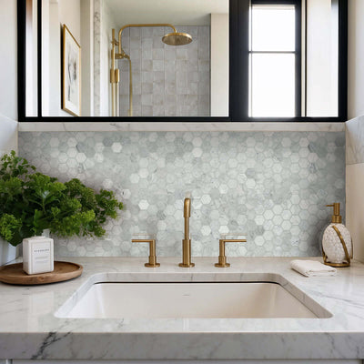 CARRARA WHITE 2" HEXAGON HONED Mosaic, Floor or Wall Tile - Shop at Home Craft Studio - 3