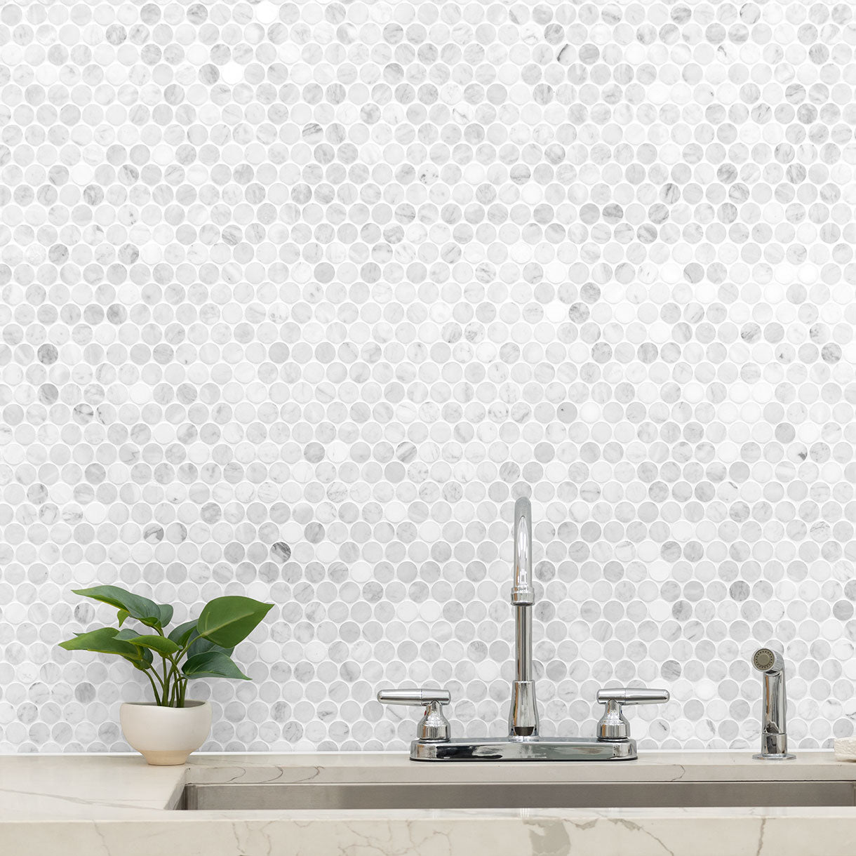 CARRARA WHITE ROUND PATTERN HONED Mosaic, Floor or Wall Tile - Shop at Home Craft Studio - 6
