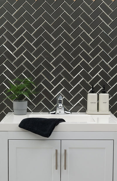 METALLIC GRAY BEVEL HERRINGBONE Wall Tile - Shop at Home Craft Studio - 6