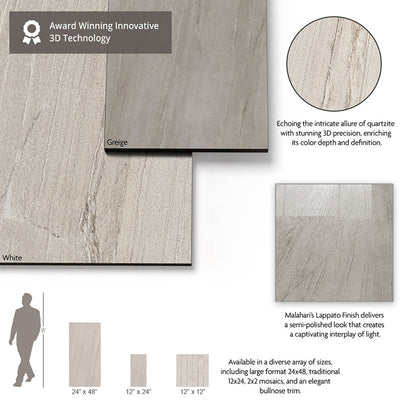 Malahari Greige 12X24 Lapato 3D Floor or Wall Tile, Mosaic, Bullnose - Shop at Home Craft Studio - 4