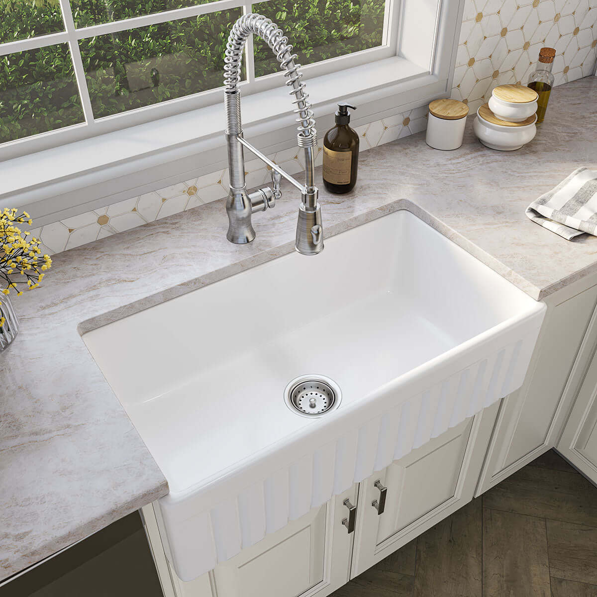 PORCELAIN FIRECLAY FARMHOUSE WITH APRON SB WHITE-3318 Sink - Shop at Home Craft Studio - 6