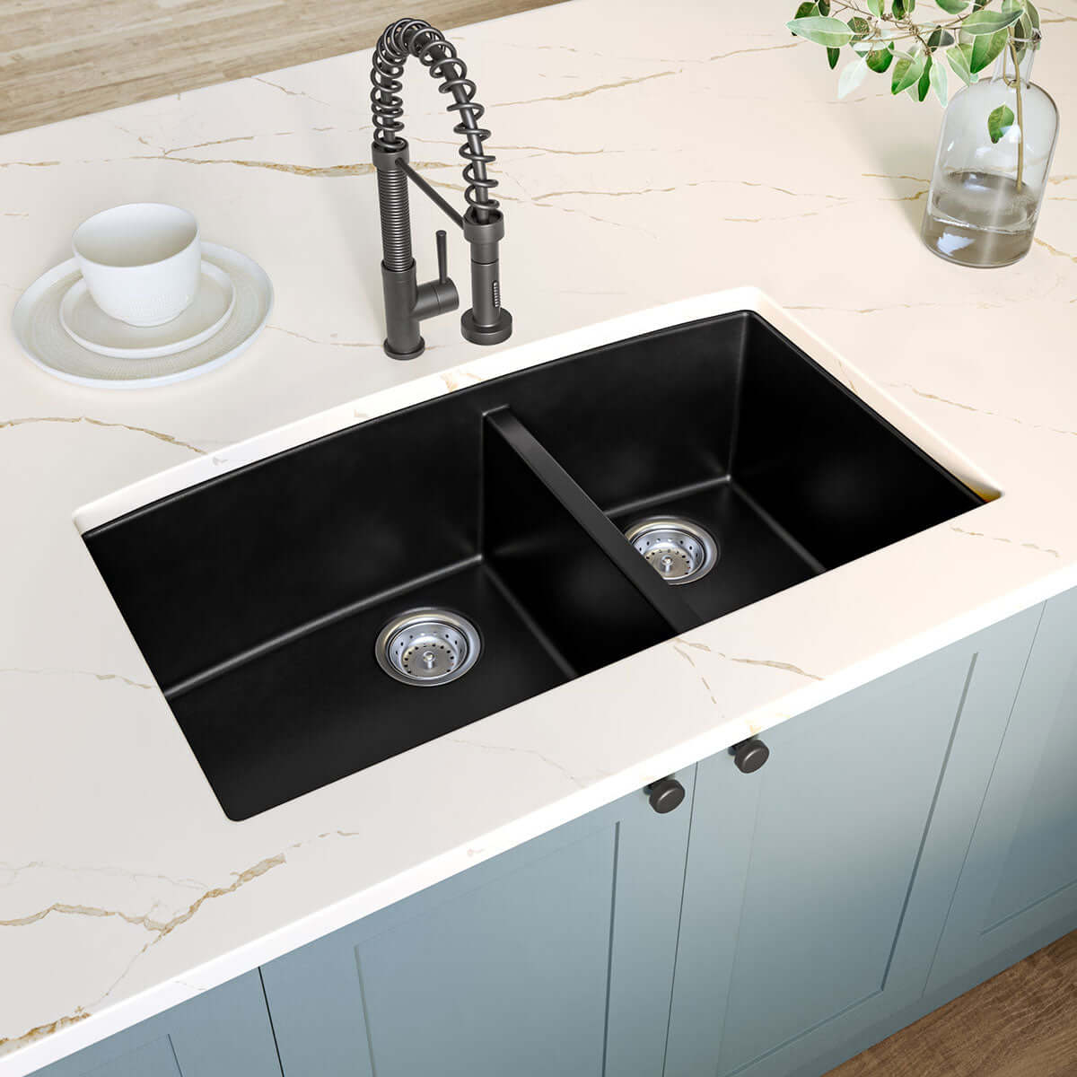 QUARTZ BLACK DOUBLE BOWL 60/40-3219 Kitchen Sinks - Shop at Home Craft Studio - 4
