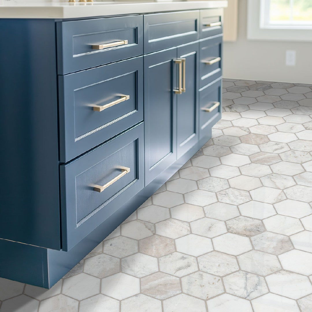 MS International Arabescato Venato White 10" x 13" Honed Hexagon Marble Tile