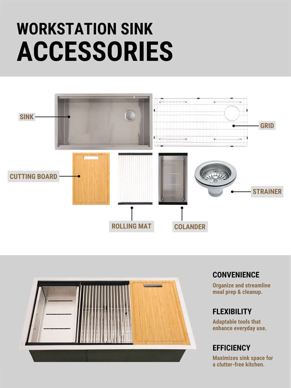 SS 16 GAU HANDCRAFTED WORKSTATION SINGLE BOWL-3319 Kitchen & Vanity Sinks - Shop at Home Craft Studio - 10