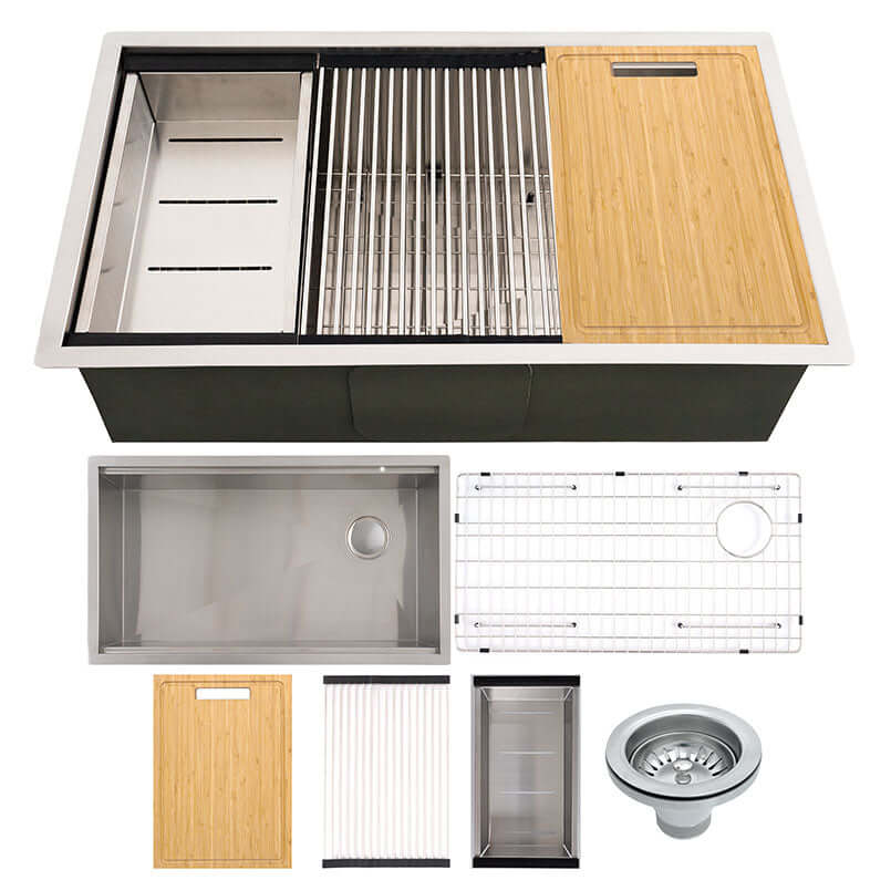SS 16 GAU HANDCRAFTED WORKSTATION SINGLE BOWL-3319 Kitchen & Vanity Sinks - Shop at Home Craft Studio - 16