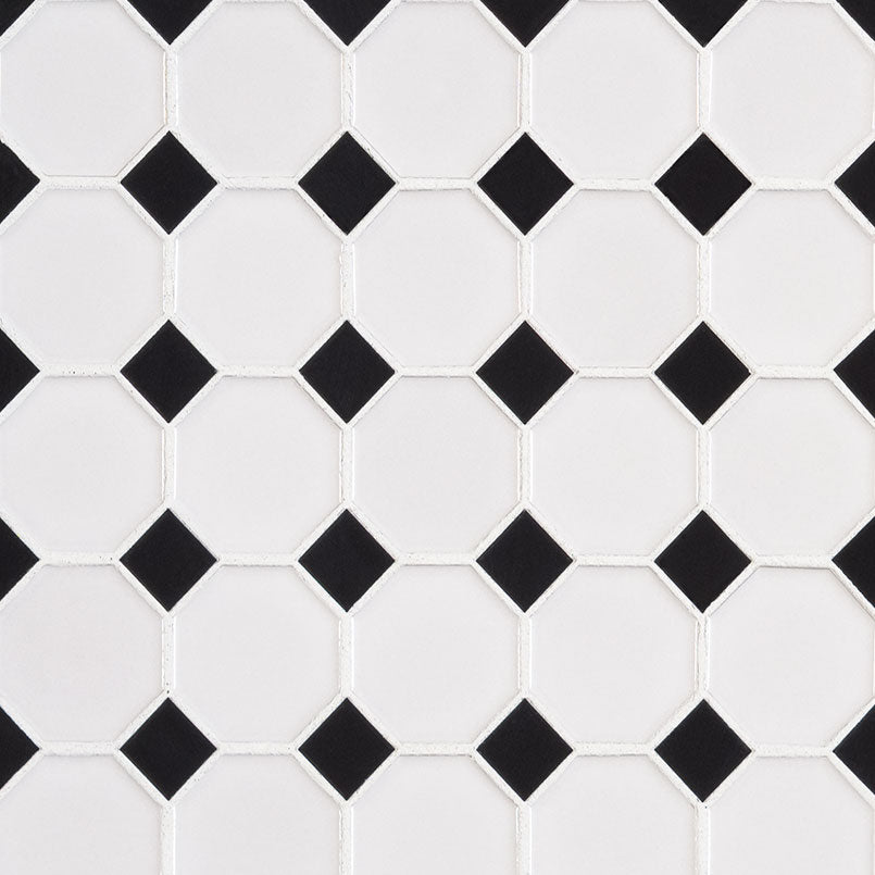 WHITE AND BLACK GLOSSY OCTAGON 6MM Mosaic, Floor or Wall Tile - Shop at Home Craft Studio - 1