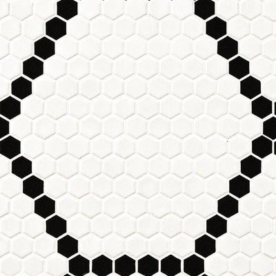 WHITE AND BLACK HIVE PATTERN MATTE Mosaic, Floor or Wall Tile - Shop at Home Craft Studio - 1