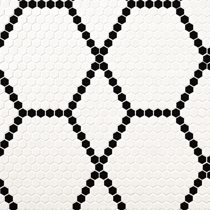 WHITE AND BLACK HIVE PATTERN MATTE Mosaic, Floor or Wall Tile - Shop at Home Craft Studio - 2