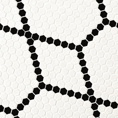 WHITE AND BLACK HIVE PATTERN MATTE Mosaic, Floor or Wall Tile - Shop at Home Craft Studio - 3