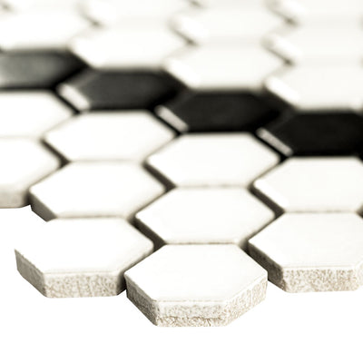 WHITE AND BLACK HIVE PATTERN MATTE Mosaic, Floor or Wall Tile - Shop at Home Craft Studio - 4