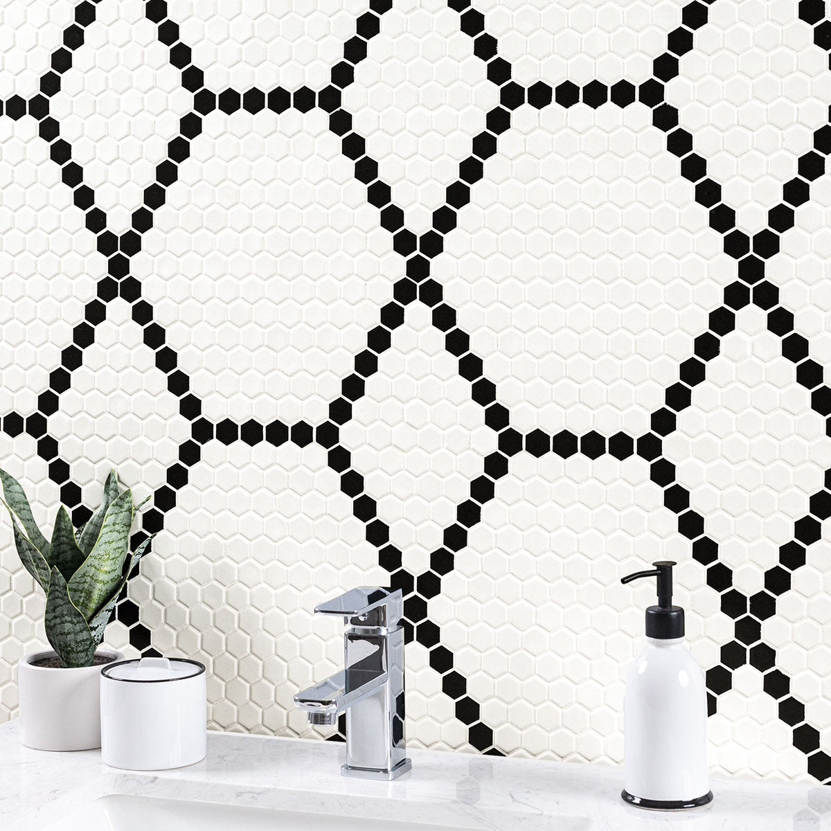 WHITE AND BLACK HIVE PATTERN MATTE Mosaic, Floor or Wall Tile - Shop at Home Craft Studio - 5