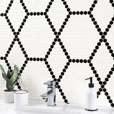 WHITE AND BLACK HIVE PATTERN MATTE Mosaic, Floor or Wall Tile - Shop at Home Craft Studio - 5