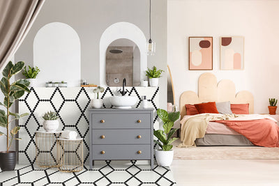 WHITE AND BLACK HIVE PATTERN MATTE Mosaic, Floor or Wall Tile - Shop at Home Craft Studio - 6