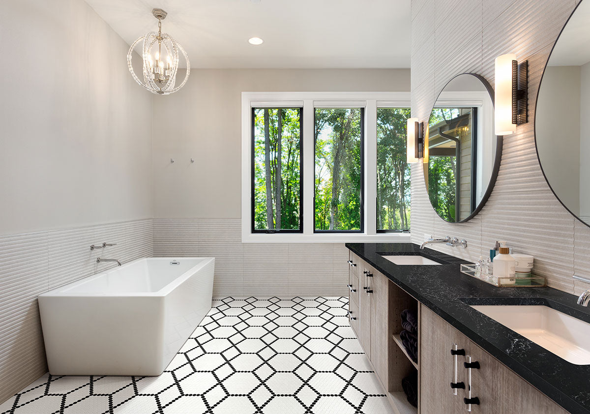 WHITE AND BLACK HIVE PATTERN MATTE Mosaic, Floor or Wall Tile - Shop at Home Craft Studio - 7