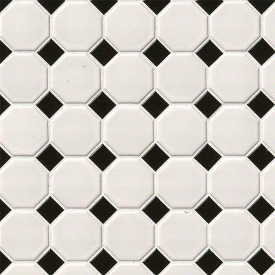 WHITE AND BLACK MATTE OCTAGON MOSAIC Mosaic, Floor or Wall Tile - Shop at Home Craft Studio - 1