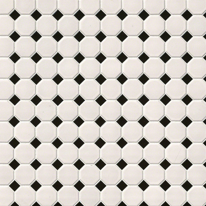WHITE AND BLACK MATTE OCTAGON MOSAIC Mosaic, Floor or Wall Tile - Shop at Home Craft Studio - 2