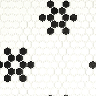 WHITE AND BLACK MOD PETAL PATTERN MATTE Mosaic, Floor or Wall Tile - Shop at Home Craft Studio - 1