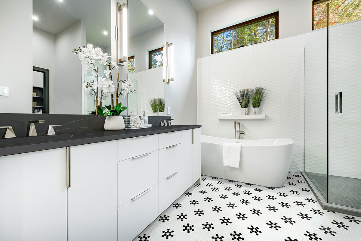 WHITE AND BLACK MOD PETAL PATTERN MATTE Mosaic, Floor or Wall Tile - Shop at Home Craft Studio - 5